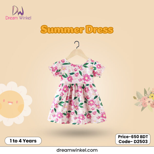 Children Short Sleeve Princess Dress - Pink Floral