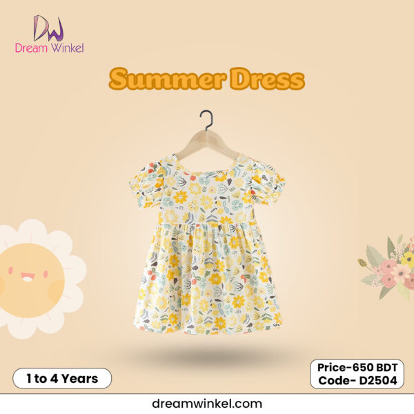 Children Short Sleeve Princess Dress - Cream Floral