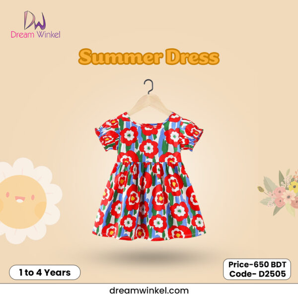 Children Short Sleeve Princess Dress - Red Floral