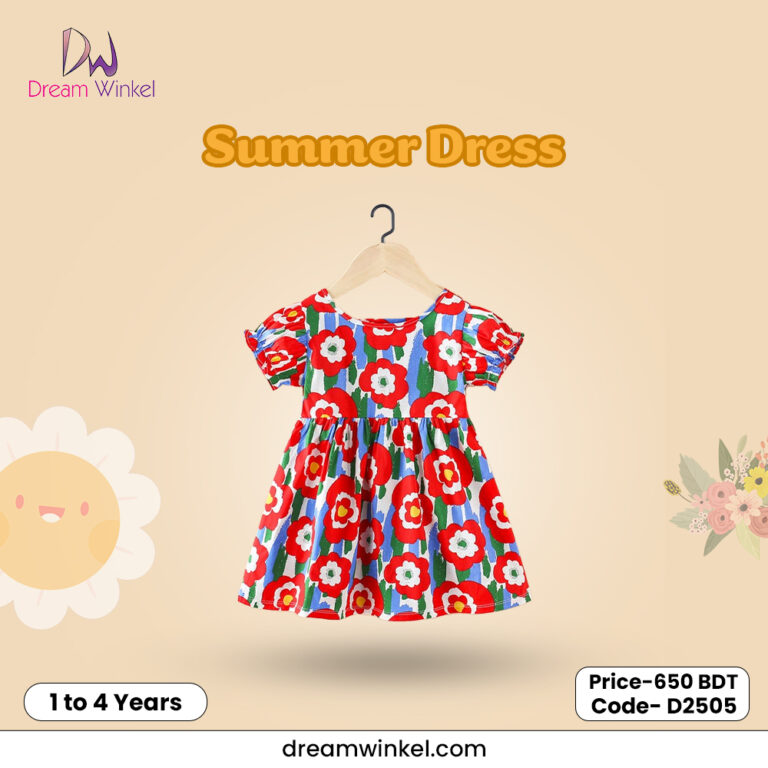 Children Short Sleeve Princess Dress - Red Floral